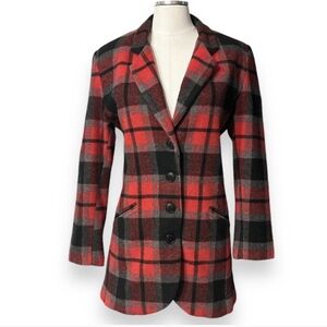 FLIRT Red & Black Buffalo Plaid Four Button Wool Coat Jacket Blazer